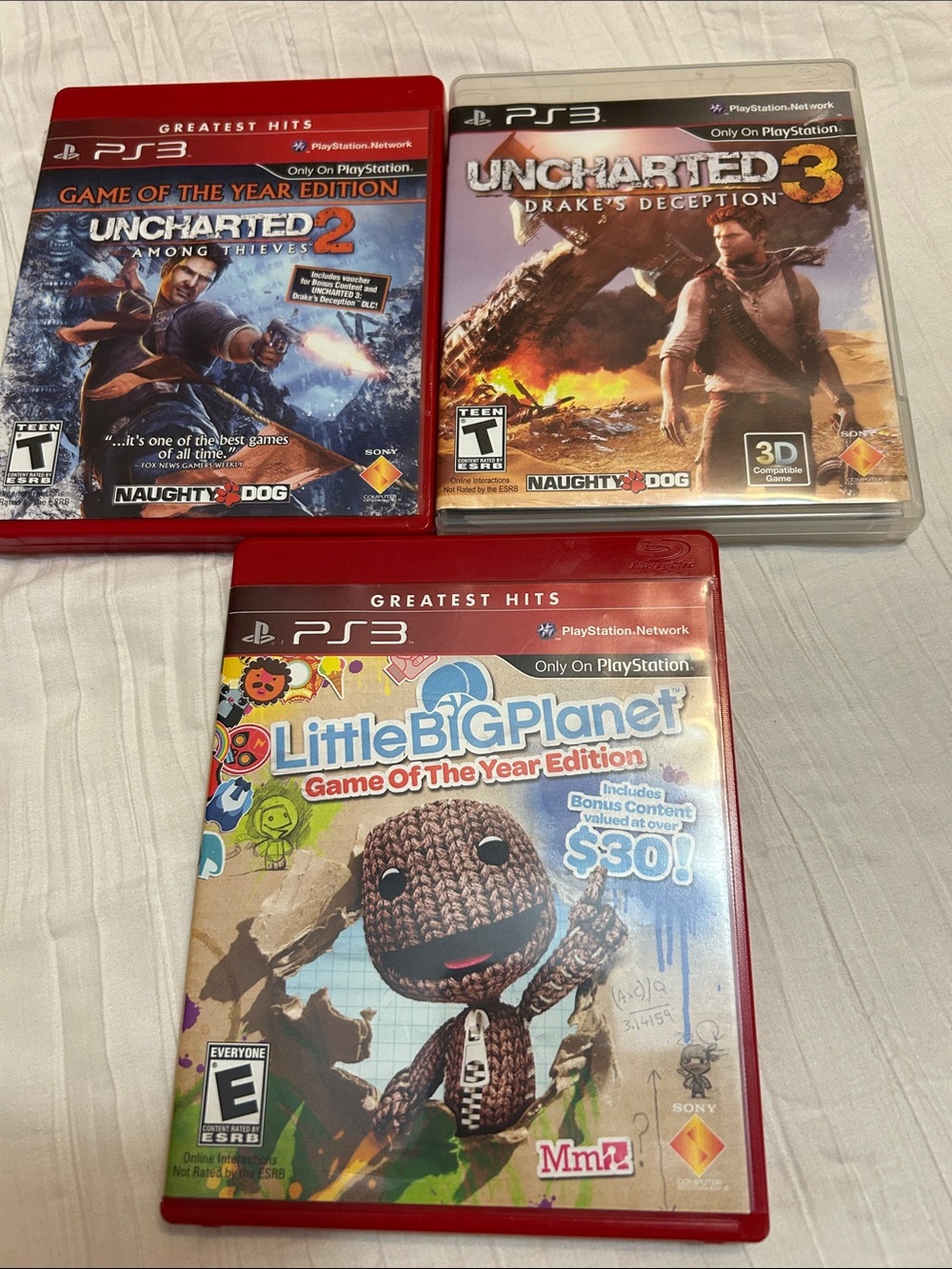 Sony PlayStation 3 Game Bundle Lot Uncharted 2 3 LittleBigPlanet PS3